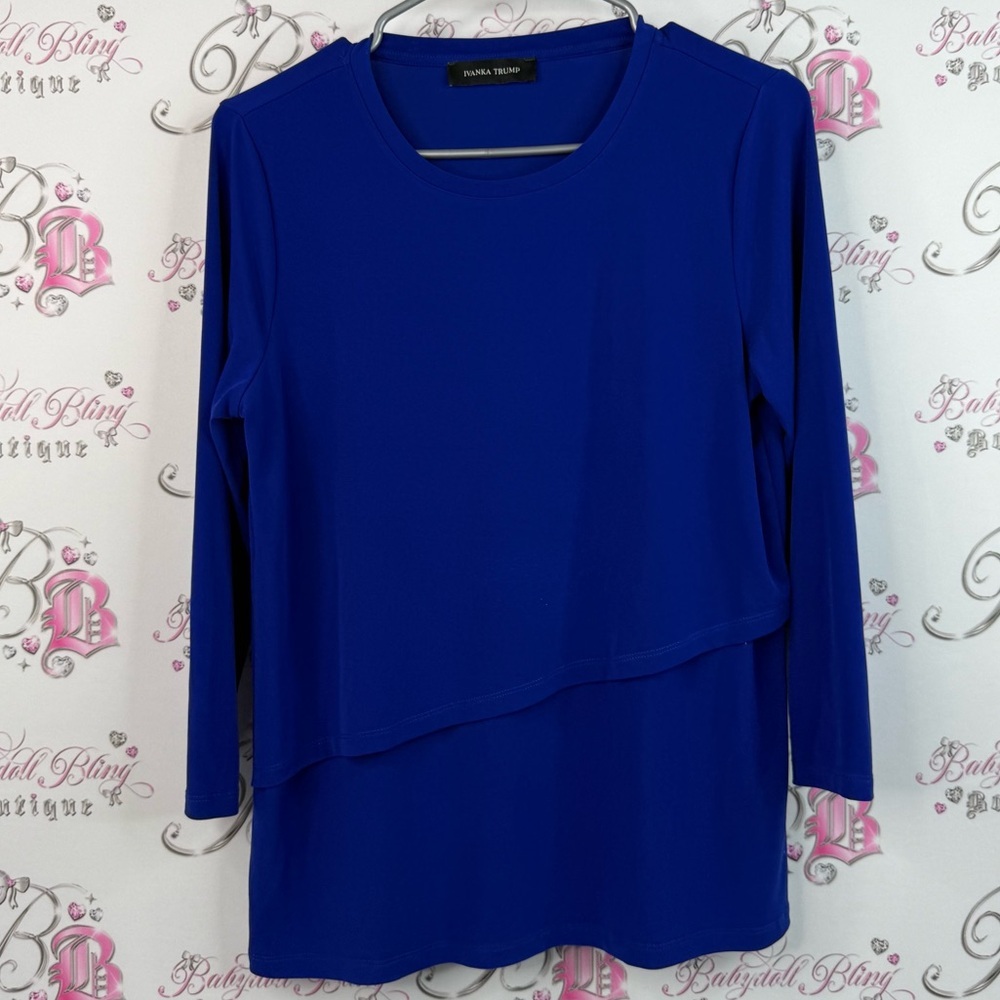 Ivanka Trump long sleeve ruffle, tiered shirt, Cobalt Blue Long Sleeve Top